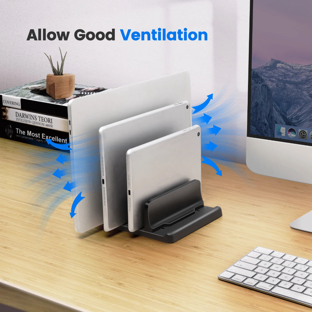 Vertical Laptop Stand - Sleek Black, Portable & Adjustable, Perfect for Premium Laptops